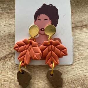 Autumn Leaf Dangle Earrings in Gold and Orange